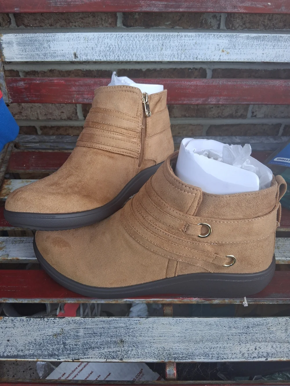 Lifestride Suede Ankle Boots in Tan - Women's Casual Booties
